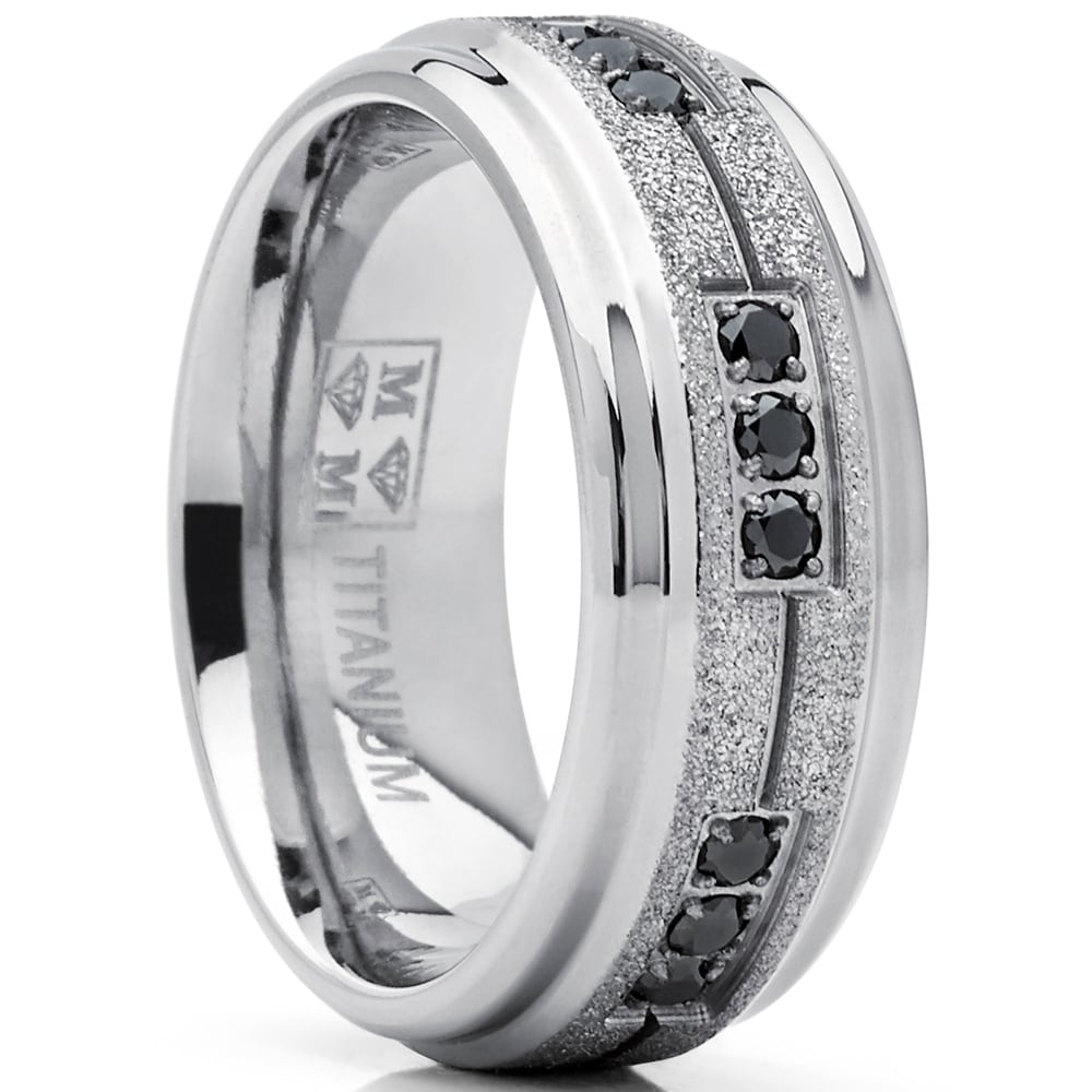 Size 8 West Coast Jewelry Solid Titanium with Black and CZ Stone Band Ring Size 8 West Coast Jewelry Solid Titanium with Black and CZ Stone Band Ring